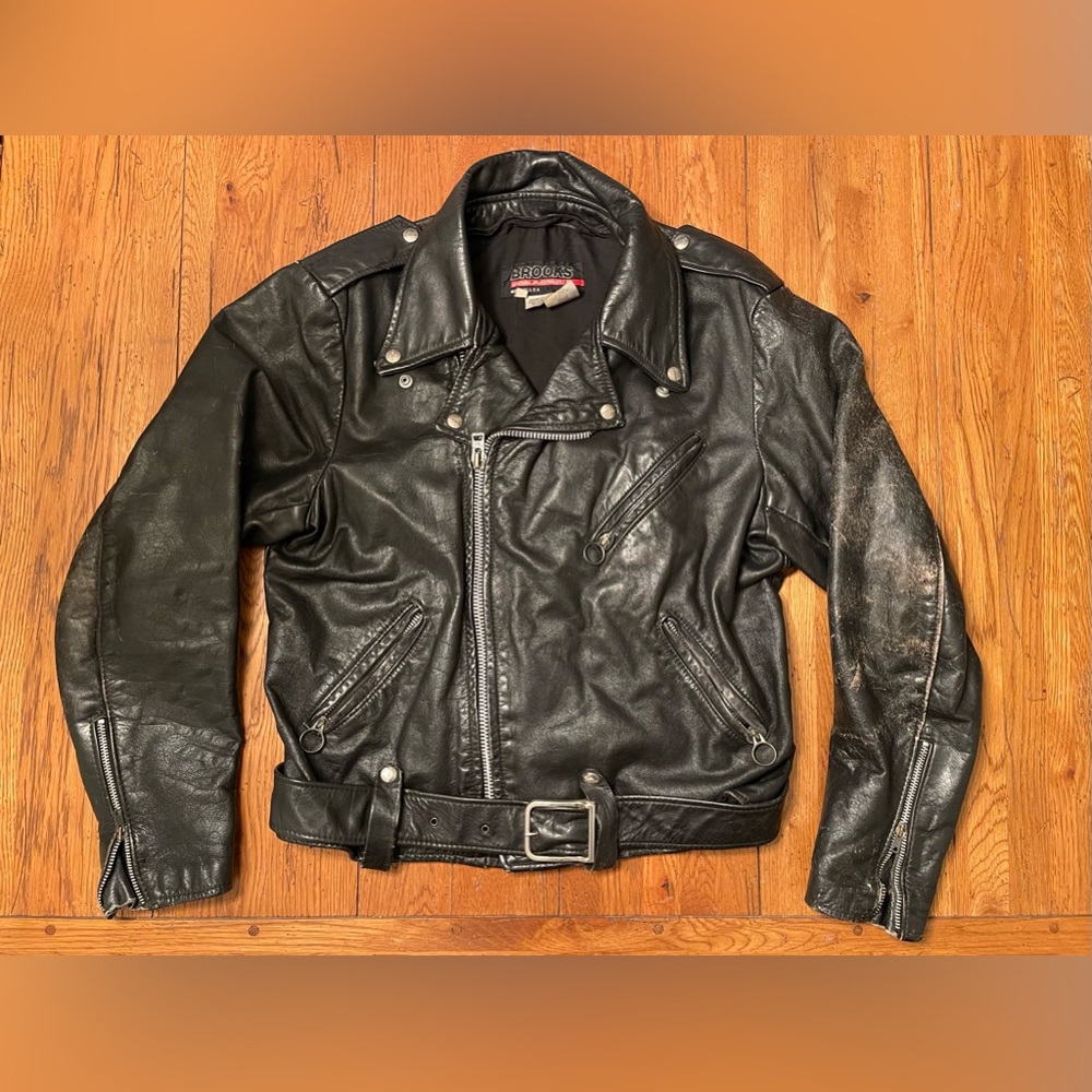 Vintage Leather Motorcycle Jacket - L
